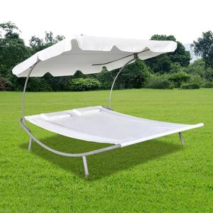 2-Person Outdoor <strong>Sunbed</strong> with Canopy and Pillow Steel Frame Daybed Chaise Lounger Patio Garden Backyard Poolside Balcony - Product Image 2