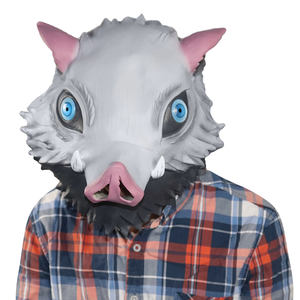 Máscara Facial Completa de Látex, <span class=keywords><strong>Cosplay</strong></span> de Anime, Hashibira <span class=keywords><strong>Inosuke</strong></span>, Cabeza de Jabalí, Casco Divertido y Aterrador para Fiestas de Halloween y Navidad - Product Image 4