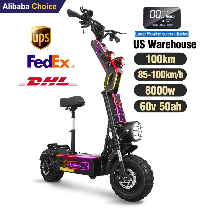 US warehouse Fastest 60 70 mph 8000W Powerful 13 Inch Fat Tire 100 Km Long Range Off Road Scooter Adult 72V Electric Scooter