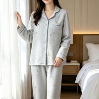 Ensemble de pyjama imprimé pour femmes, manches longues, pantalon long, vêtements de maison, coupe régulière, personnalisable