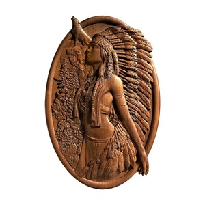Scultura in Legno Massello con Dettagli in Rilievo e Finitura Naturale, Design Donna e Lupo per Decorazione d'Interni - Product Image 2