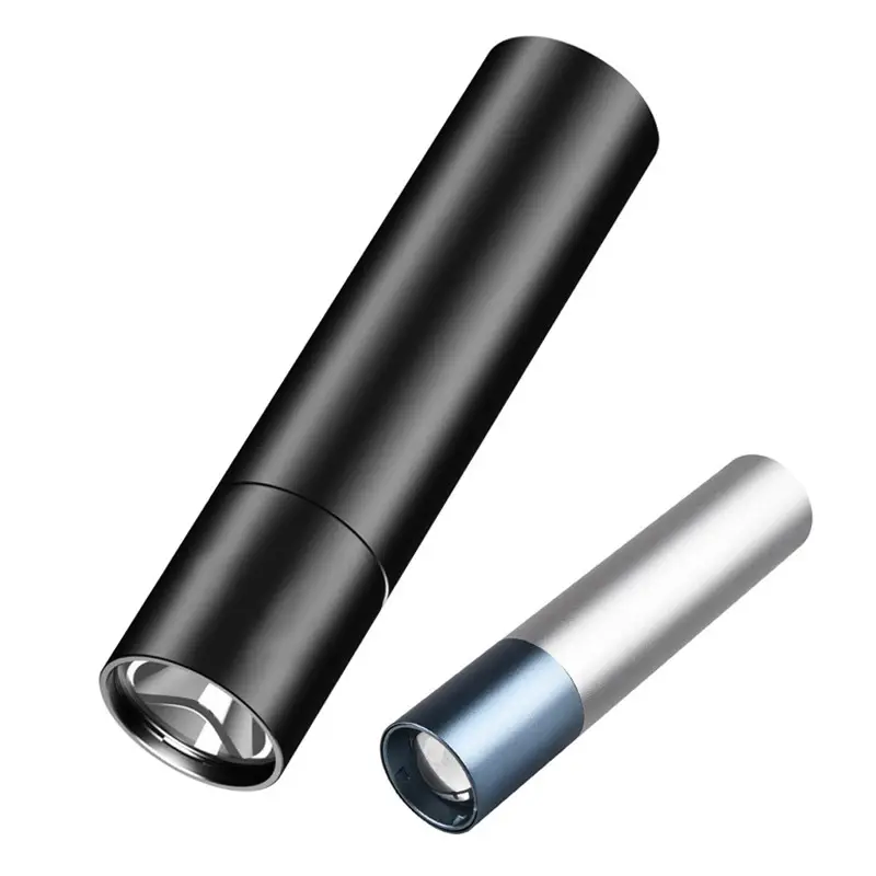 포켓 크기 슈퍼 밝은 알루미늄 바디 배터리 전원 LED 손전등 EDC 키트 줌 초점 토치 5W 3.7V USB 충전식 라이트