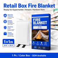 Couverture anti-feu en fibre de verre certifiée CE 1m x 1m, couleur unie, emballage en boîte, pour la sécurité à la maison, en cuisine, au barbecue et en camping-car