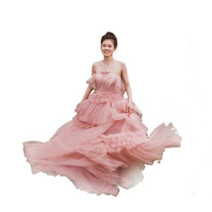 Pink Strapless Ball Gown Empire Waist Tulle Wedding Dress Red Bean Paste Color For Outdoor Travel Photography - Product Image 5