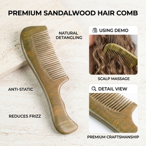Peine de madera de sándalo de lujo hecho a mano con mango, antiestático, ecológico y de moda, para hoteles y hostales - Product Image 1