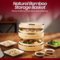 Panier vapeur 2 niveaux en bambou naturel 10 pouces, écologique, capacité 6L, compatible gaz et induction, avec doublures pour ensemble de cuisson vapeur de raviolis