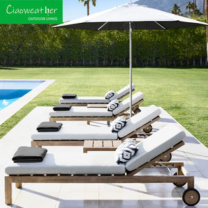 أريكة فاخرة مقاومة للماء في الهواء الطلق على سطح المسبح سرير شمسي من خشب الساج للحدائق كراسي استلقاء باللون الرمادي للاستلقاء تحت الشمس من خشب الساج - Product Image 1