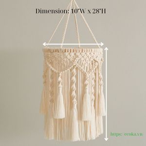 Abat-jour bohème en macramé 100 % coton respirant, tissé à la main avec pompons, suspension luminaire écologique, accessoires du Vietnam - Product Image 2