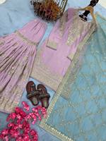 Nouvel ensemble haut, pantalon et dupatta en soie chinon de haute qualité, broderie lourde, style traditionnel indien, idéal pour les fêtes, protection solaire