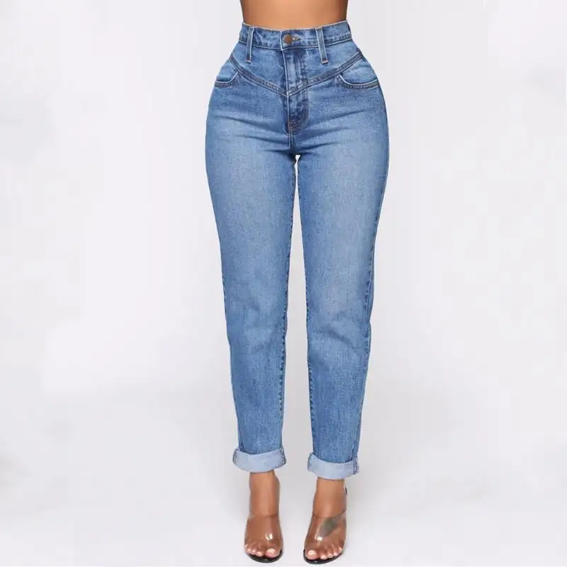 Vintage Long Jeans Women Light Blue High Waist Straight Trousers Casual Long Pants Street Wear Jeans