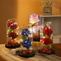 Deux roses faites à la main fleurs couvercle en verre ornements lampe LED Simulation élégant noël saint valentin cadeaux en gros éternel