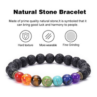 Offre Spéciale unisexe Chakra Bracelet pierre volcanique de lave boule perlée coloré sept Yoga énergie Bracelet Style à la mode
