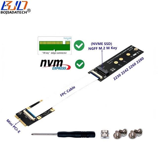 Factory Wholesale Mini PCI-E MPCIe to NGFF M.2 Key-M 2280 M2 NVME SSD Converter Adapter Card With FPC Cable in Stock
