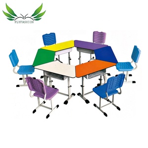 लोकप्रिय आधुनिक अध्ययन डेस्क क्लासरूम फर्नीचर ट्रेपजोइड बच्चे की डेस्क शुद्ध दराज और कुर्सी के साथ - Product Image 3