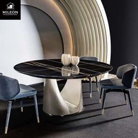 Table à manger ronde moderne de luxe en marbre naturel noir sur mesure pour 6, 8 et 10 personnes