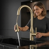 Robinet de cuisine intelligent moderne à capteur sans contact, finition or brossé, mitigeur d'évier monotrou avec douchette extractible, en acier inoxydable 304, automatique