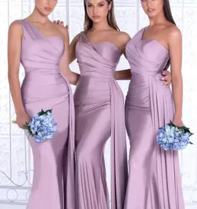 African One Shoulder Floor Length Wedding Guest Gowns Junior Maid Of Honor Dress Blush Pink Mermaid Bridesmaid Dresses MB79