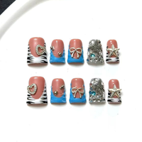 Faux ongles à presser uniques faits main en ABS, forme cercueil, couvrance totale, 10 pièces, style français, style européen, courts, pour orteils