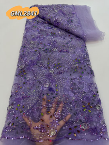 Lujo colorido Rhinestone bordado encaje de gama alta vestido personalizado tela Stock limitado - Product Image 5