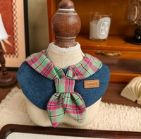 Bavoir pour animaux de compagnie (chats et chiens) - Serviettes absorbantes pour chiens et chats avec accessoire tablier à nouer en jean à carreaux pour la décoration photo