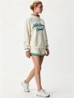 Sweat-shirt à col montant pour femme, automne-hiver, longueur allongée, logo brodé personnalisé, haut pour femme