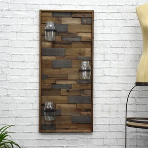 Luckywind Placca Decorazione Della Parete con 3 Mason Vasi per La Decorazione Domestica di Legno Decorativo Agriturismo <span class=keywords><strong>Stile</strong></span> Vintage <span class=keywords><strong>Rustico</strong></span> Marrone 100% Fatti A Mano - Product Image 4