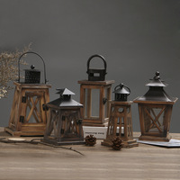 Z55 Bougies LED en bois rustique Table marron foncé Lanternes à bougies décoratives Mariage Bougeoirs et bocaux sans flamme