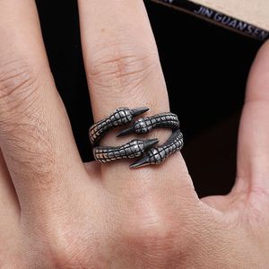 Acero inoxidable gótico Punk Biker joyería de acero inoxidable Vintage esqueleto dragón garras afiladas joyería anillo de dedo para hombres - Product Image 1