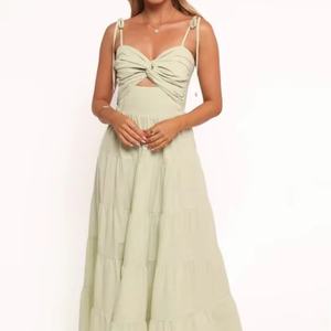 Robe d'été décontractée sans manches en coton et lin, design ajouré, couleur unie, pour femme - OEM - Product Image 1