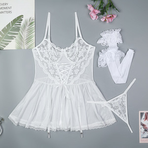 Vestido de Noche Erótico Corto de Gasa Sensual, Lencería Transparente, Ropa de Dormir para Mujer, Espalda Descubierta, Camisola Sexy con Encaje Floral - Product Image 6