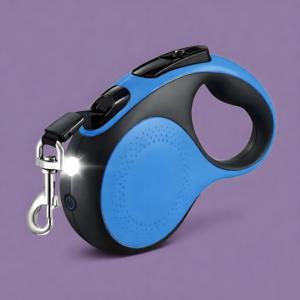 Laisse de chien rétractable classique de 5 mètres, personnalisée, bleu/noir, bicolore, avec lumière LED, déverrouillage rapide, porte-sac à crottes - Product Image 1