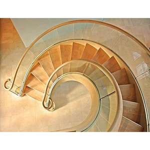 Scala a Chiocciola Interna in Legno, Scala Curva in Ferro Battuto con Design Personalizzato, Ringhiere in Vetro - Product Image 2