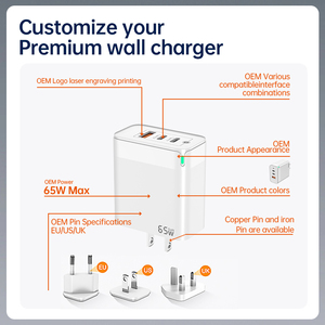 <span class=keywords><strong>Chargeur</strong></span> PD3.0 rapide 65W de haute qualité avec protection OCP à 3 ports pour <span class=keywords><strong>prise</strong></span> UK/EU/US en gros pour téléphones mobiles - Product Image 2