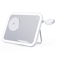 Station de charge sans fil 3 en 1, miroir de maquillage LED pliable, support de lumière nocturne, adapté pour téléphone 15W avec prise PD 30W