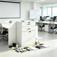 Armoire de classement métallique autoportante blanche moderne avec serrure à code, grande capacité de rangement, 2 tiroirs, pour bureau, maison, école, salon, salle à manger
