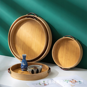 Bamboo Serving <b>Tray</b> With Leather Handle Round Tea <b>Tray</b> For Home Hotel Use 022 Extra Small Small Medium <b>Large</b> - Product Image 1
