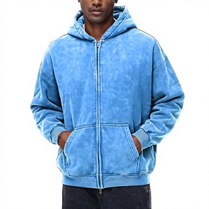 Sudadera con capucha para hombre de forro polar con doble cremallera, oversize, lavado ácido, vintage, de alto gramaje 360 GSM, 100% algodón, corte holgado y estilo baggy - Product Image 2
