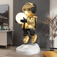Lampadaire LED en résine argentée motif astronaute, design européen, statue de luxe, décoration en résine, lampe de sol fleur de lotus - Ventes flash