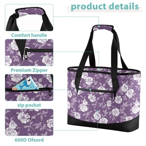 Sac isotherme portable à motif floral pour pique-nique, sac fourre-tout isotherme personnalisé avec logo, sac de courses isotherme avec fermeture éclair - Product Image 6