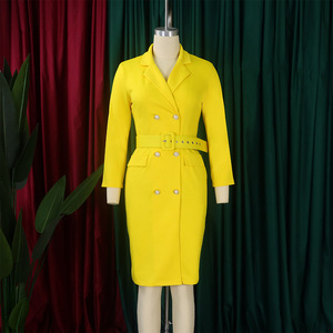 D438 último diseño elegante vestidos de carrera traje cuello doble botonadura señoras vestido de oficina mujeres Wormal trabajo <span class=keywords><strong>Blazer</strong></span> vestidos - Product Image 6