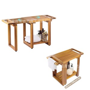 Wooden <b>Bathroom</b> <b>Stool</b> Extendable 2 Tier Shelf Minimalist Design For Bathtub Side Use - Product Image 2
