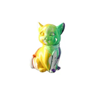 Handmade Colorful Cat Resin Statue Art and Anime Themed Model Ornate Resin Figurine Crafts Sculpture