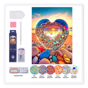 Oem Tự Làm Đầy Đủ Khoan Hiện Đại Cảnh Quan Tường Trang Trí Nội Thất Bãi Biển Trái Tim Kim Cương In Phong Cách Hoàng Hôn Kim Cương Sơn Bộ Dụng Cụ Cho Người Lớn - Product Image 1