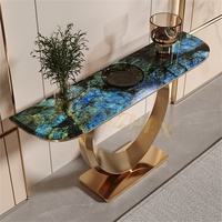 Meubles de salon, table de couloir, plateau en ardoise, table d'entrée, tables consoles modernes de luxe en forme de cœur dorées Lovejoy