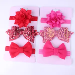 3Pcs/Set Infant Baby Girls Sequin Bow Headband Newborn Elastic Sequins Floral Hairband Photo Props Hair Accessories Headwear