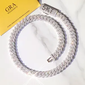 Yu ying Pass-cadena de eslabones cubanos de plata sólida para hombre, collar de hiphop con certificado GRA, moissanita, 10mm, 12mm de ancho