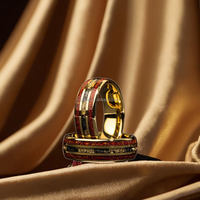 Bague tendance en carbure de tungstène de 8 mm d'or de bijoux POYA opale rouge à la mode et feuille d'or avec météorite pour mariage ou cadeau
