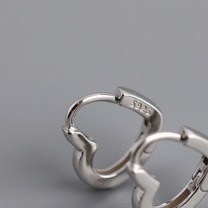 High Quality 925 Sterling <strong>Silver</strong> Heart Button Earring <strong>Hoop</strong> for Women - Product Image 4