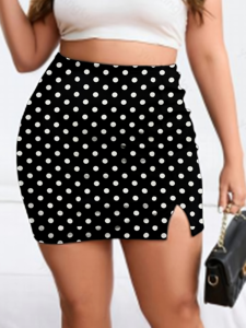 Minifalda Casual Ajustada de Cintura Natural con Puntos Blancos y Negros para Mujer, Tejido de Punto Lavable, Ideal para Fiestas de Verano y Salidas Nocturnas - Product Image 1