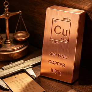 Lingote de Cobre de 1000g, 99.9% Puro, Placa Rectangular Tradicional con Grabado de la Tabla Periódica, Superficie Pulida, para Exhibición Artística - Product Image 1
